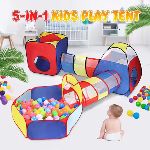 5 in 1 Playpen with Tunnel Children Ball Pool Baby Ballon Large Portable Kids Tent Ball Pit Crawling