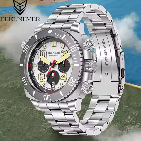 FeelNever Top Brand Luxury Quartz Watch Fashion Casual 316L Stainless Steel Calendar Waterproof Lumi