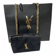 YSL聖羅蘭歐美專櫃黑色絨布金色YSL 標誌改造化妝包自製金鏈斜背包