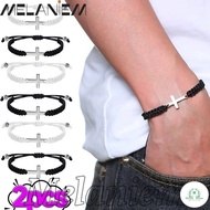 GD 2Pcs Black White Cross Braided Bracelet - Woven Couple Hand Rope   - Jewelry Accessories Gifts - 