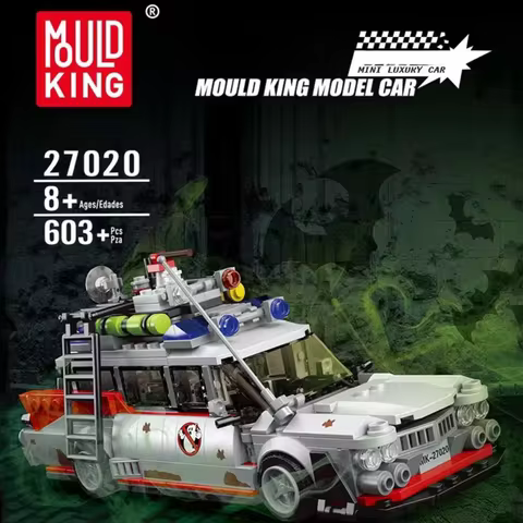 636PCS MOULD KING 27020 10021S Mini Ghost Bus Model ECTO-1 Technical Car Model Toys Assembly Buildin