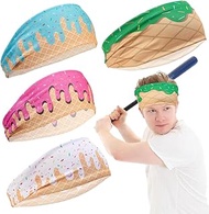 CREATCABIN Pack of 4 4 Colours Ice Cream Sweatband Baseball Drop Headband Polyester Breathable Soft 