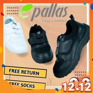 100% Original PALLAS 0164 Black Shoe | Kasut Sekolah PALLAS  Hitam  Putih / Pallas Single Velcro Str