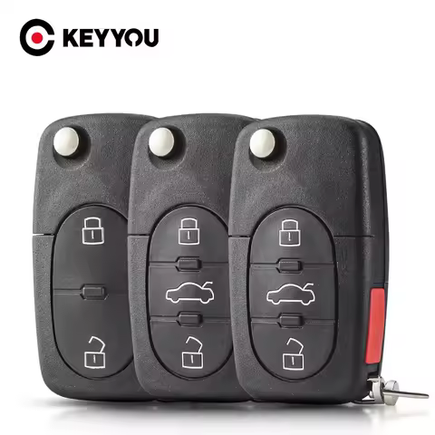 KEYYOU Replacement Flip Remote Car Key Shell Case Cover For Audi TT A2 A3 A4 A6 A8 CR1616 CR2032 Bat