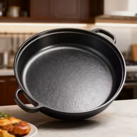 Round Cast Iron Pan Non Stick Cast Iron Skillet with Double Handles for Gas Electric Induction Oven 