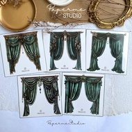 SHEET STICKER - aesthetic green emerald curtain journal decoration sticker for journaling deco diary