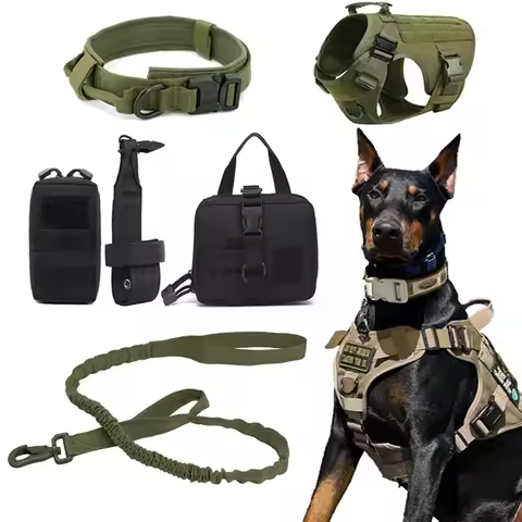 Military Dog Harness Tactical Dog Harness Collar Leash Pet Training Vest Molle Pouches for Large Dog