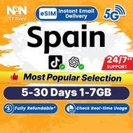 Spain eSIM Ultra 5-30Days 1-7GB 5G/4G Data Instant Email Delivery High Speed Travel Data Spain Europ