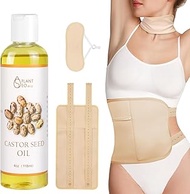 Zieyeen Castor Oil Cold Pressed，Castor Oil Pack for Waist and Thyroid Neck，Reusable Castor Oil Pack Wrap Organic Cotton for Liver Detox, Cotton Flannel &amp; Soft Ties, 4fl.oz/118ml