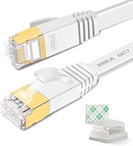 XINCA Cat 7 Flat Ethernet Cable 100ft White, High Speed 10GB Shielded (STP) LAN Internet Network Cab
