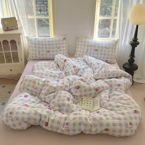 Girls Strawberry Bedding Sets 2025 New Queen Size Bed Sheet Set Duvet Cover Set With Pillowcase No F