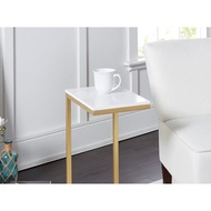 Noddiz Table Sofa Side Gold Color Top Solid Wood White