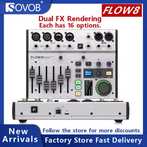FLOW8 8-Channel Digital Mixing Console, Mixer, Bluetooth Audio and App Control Support, 2 FX Process