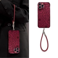 New Year wine red camellia with chain cases Compatible  for Iphone 15promax 15 15 pro 14promax 13 pr