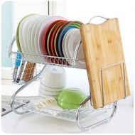 Kitchen Stainless Steel S-Type Double Layers Drain Dish Drainer Rack Rak Pinggan Dish rack