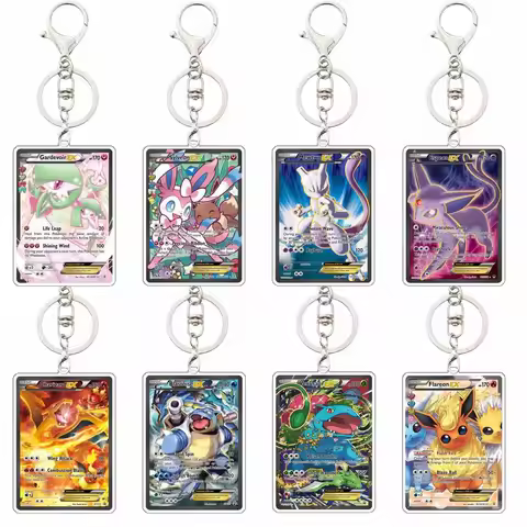 Anime Pokemon Game Card Acrylic Keychain Charizard Venusaur Flareon Sylveon Gardevoir Espeon Umbreon