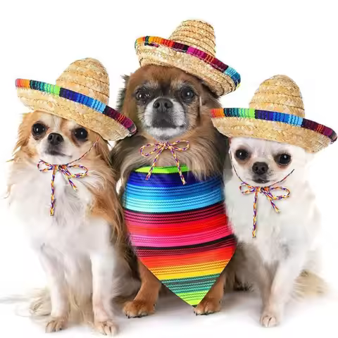 New Straw Woven Mexican Hat Colorful DIY Decoration Mexican Sombrero Festival Headdress Pet Supplies