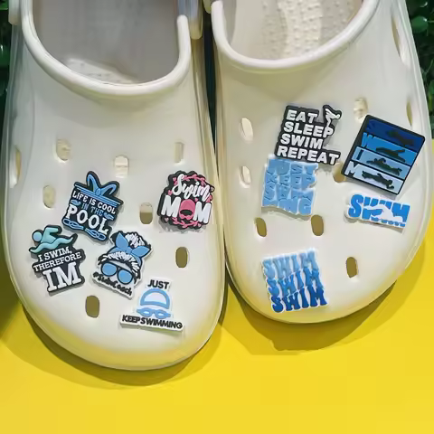 1-10pcs Swimming Sports Shoe Charms DIY Sandals Accessories Buckle PVC Shoes Ornament For Man Childr