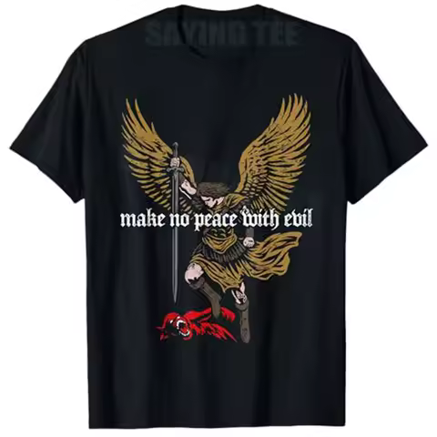 Make No Peace with Evil Archangel Michael Design T-Shirt Y2k Faith in Action, Angel Vs Demon Art Gra
