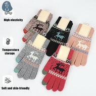 [PANDAB] Warm Christmas Deer Wool Plus Velvet Gloves Couple Autumn And Winter Knitted Warm Touch Scr
