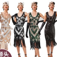 YXL 1920s Flapper Dress Long Fringed Gatsby Dress Roaring 20s Sequins Beaded Dress Vintage Art Deco Dress