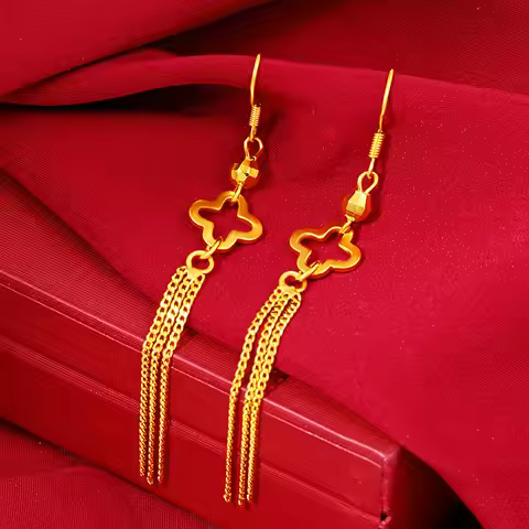 Luxury 24K 9999 Pure Gold real gold Women's Lucky Grass Earrings