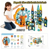 71/109PCS Magnetic Tiles with Electric Roda Ferris Marble Run Building Blocks 5.5x5.5cm Kids Toys