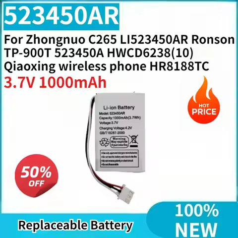 3.7V 1000mAh 523450AR Battery For Zhongnuo C265 LI523450AR Ronson TP-900T 523450A HWCD6238(10) Qiaox