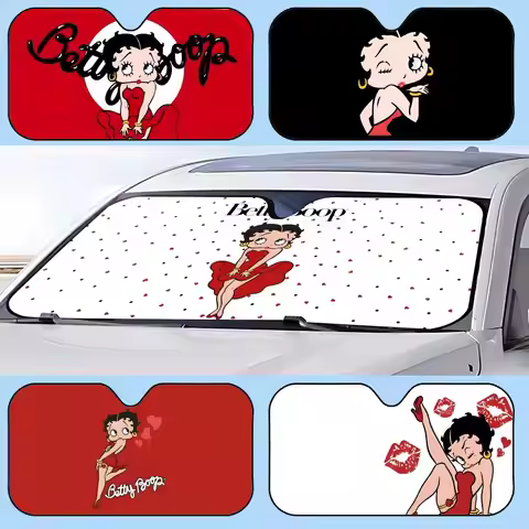 B-Betty-Cute-Boop Anime Sun Visor Retractable Car Sun Visor Anti-Glare UV Protection Front Window Su