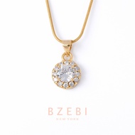 BZEBI 18k Gold Necklace with Diamond Pendant Emas 916 Anti-rust Fashion Accessories Korean Style Jew