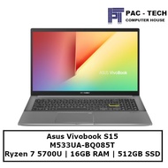 Asus Vivobook S15 M533UA-BQ085T | Ryzen 7 5700U | 16GB RAM | 512GB SSD | AMD Radeon Graphics | 15.6" Full HD DIsplay | Windows 10 Home | 1 Year Warranty
