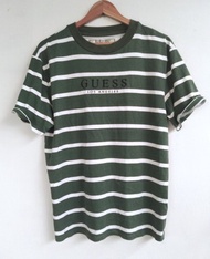 復古 Guess Originals 刺繡條紋綠白襯衫，印度製造 S