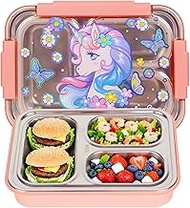 Stainless Steel Bento Lunch Box for Kids, 710ml/23.5oz BPA-Free Leak-Proof Food Containers with 3 Co