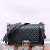 Chanel boy 25 中號黑銀牛皮