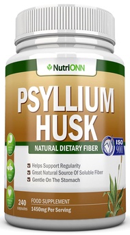 PSYLLIUM Husk Capsules - 1450mg Per Serving - 240 Capsules - Premium Psyllium Fiber Supplement - Gre