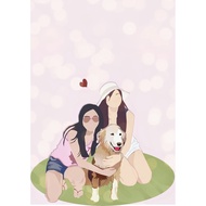 Digital art illustration/ family and pet illustration