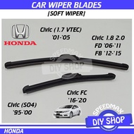 Soft Wiper Blades Honda Civic SO4 1995 1.7 VTEC 2001 2005 1.8 2.0 FD 2006 FB 2012 FC 2016 Windshield