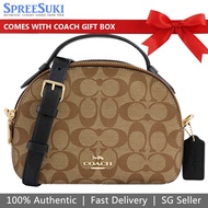 Coach Handbag In Gift Box Crossbody Bag Serena Satchel In Signature Canvas Khaki Black # 1591