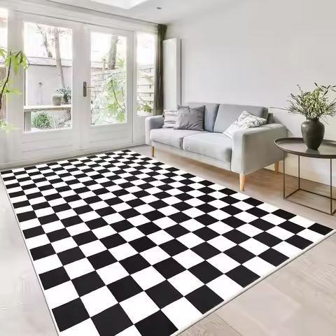 Black and White Checkered Rug for Living Room Bedroom, 6x9Soft Washable Area Rug with Non Slip, Low 
