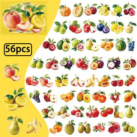 56 Pcs New Realistic Fruit Clear PET Stickers - Kids' Crafts & Stationery Decor Decals RecordingYour