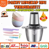 HC [PAKET COMBO 3IN1] BLENDER DAGING STAINLESS 2L + 1 SET PISAU + 4 PCS MANGKUK SET CANTIK