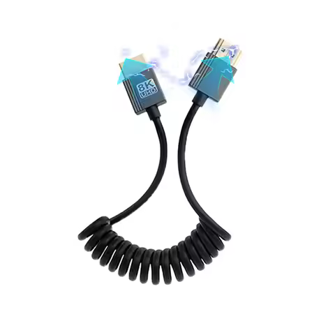 8K HDMI-Compatible To HDMI-Compatible Coiled Cable 48Gbps Extreme Thin HDMI-Compatible 2.1 Cable for