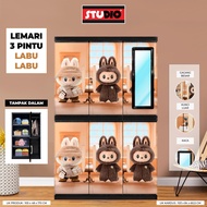 LEMARI PAKAIAN STUDIO JUMBO BESAR 3 PINTU GANTUNGAN KACA