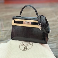 Brand new hermes mini kelly noir lizard phw stamp k 