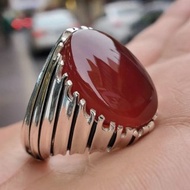 Aqeeq 戒指，天然紅棕色瑪瑙，現代設計男士 Aqeeq 戒指，真 akik