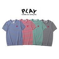 CDG Play Striped Embroidery Heart Tees Shirt