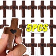 1/3/5Pcs Handheld Black Walnut Praying Crosses - Emotional Support Gifts - Wooden Heart-shaped Craft