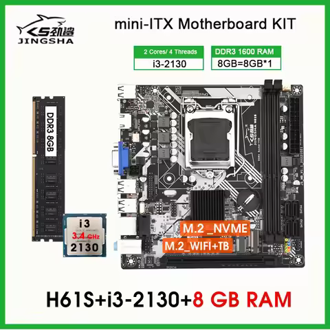 H61 mini itx LGA1155 motherboard placa mae kit set combo with I3 2130 CPU and 8GB DDR3 1600MHz Deskt