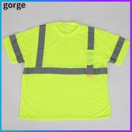 GORGE เสื้อแขนสั้น เสื้อผ้าสะท้อนแสง สีเหลืองทาเล็บ หนึ่งขนาด เสื้อกั๊กเพื่อความปลอดภัย เสื้อกั๊กสะท้อนแสง พร้อมแถบสะท้อนแสง กิจกรรมกลางแจ้งกลางแจ้ง
