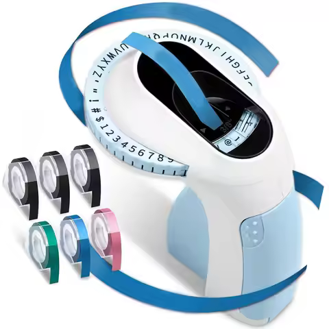 E975 manual label printer, includes 6 rolls of label tape, 3D embossed label printer, portable label